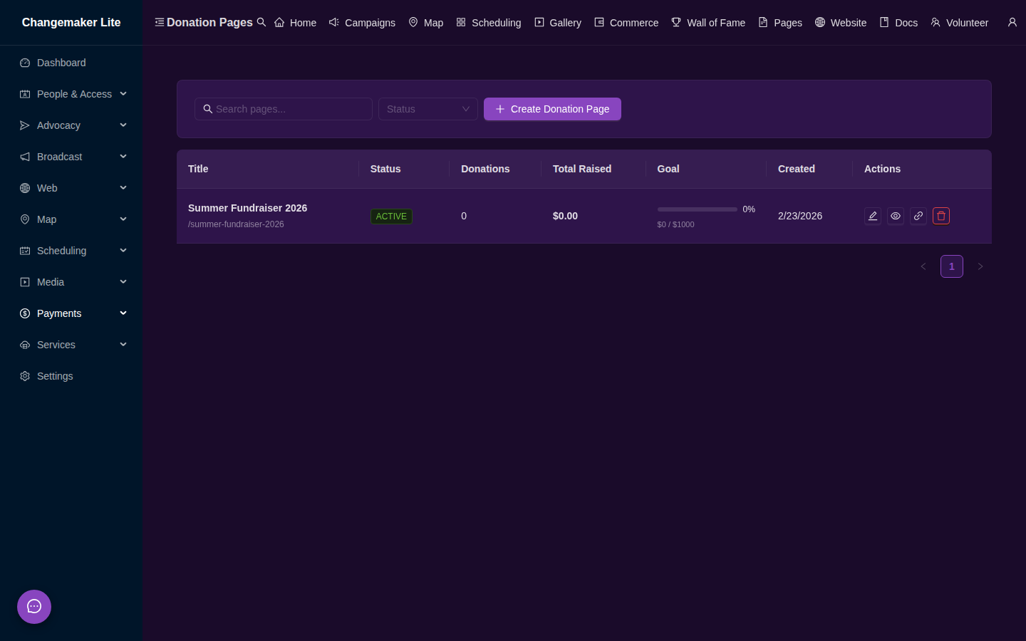 Donation page builder